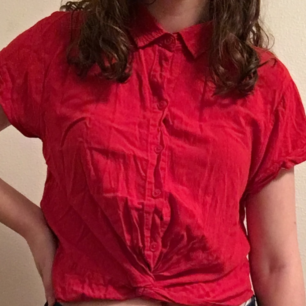 Red Button-Up Crop Top